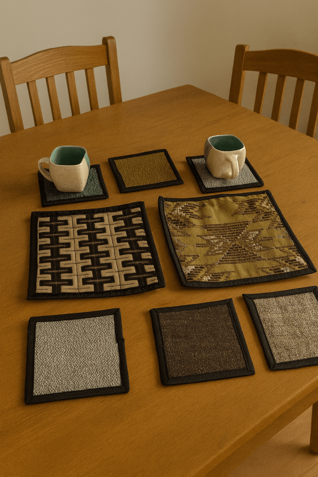 Upcycled Cloth Handwoven Coasters – Set of 8 | Natural Table Essential – Coasters on Brown Living™. SKU: BL-IA-D3_Design3. Img 4.