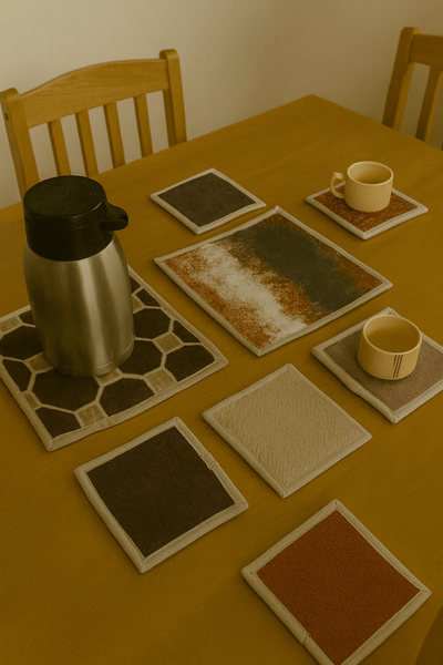 Upcycled Cloth Handwoven Coasters – Set of 8 | Natural Table Essential – Coasters on Brown Living™. SKU: BL-IA-D4_Design4. Img 5.