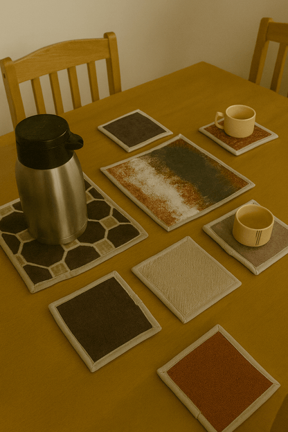 Upcycled Cloth Handwoven Coasters – Set of 8 | Natural Table Essential – Coasters on Brown Living™. SKU: BL-IA-D4_Design4. Img 5.