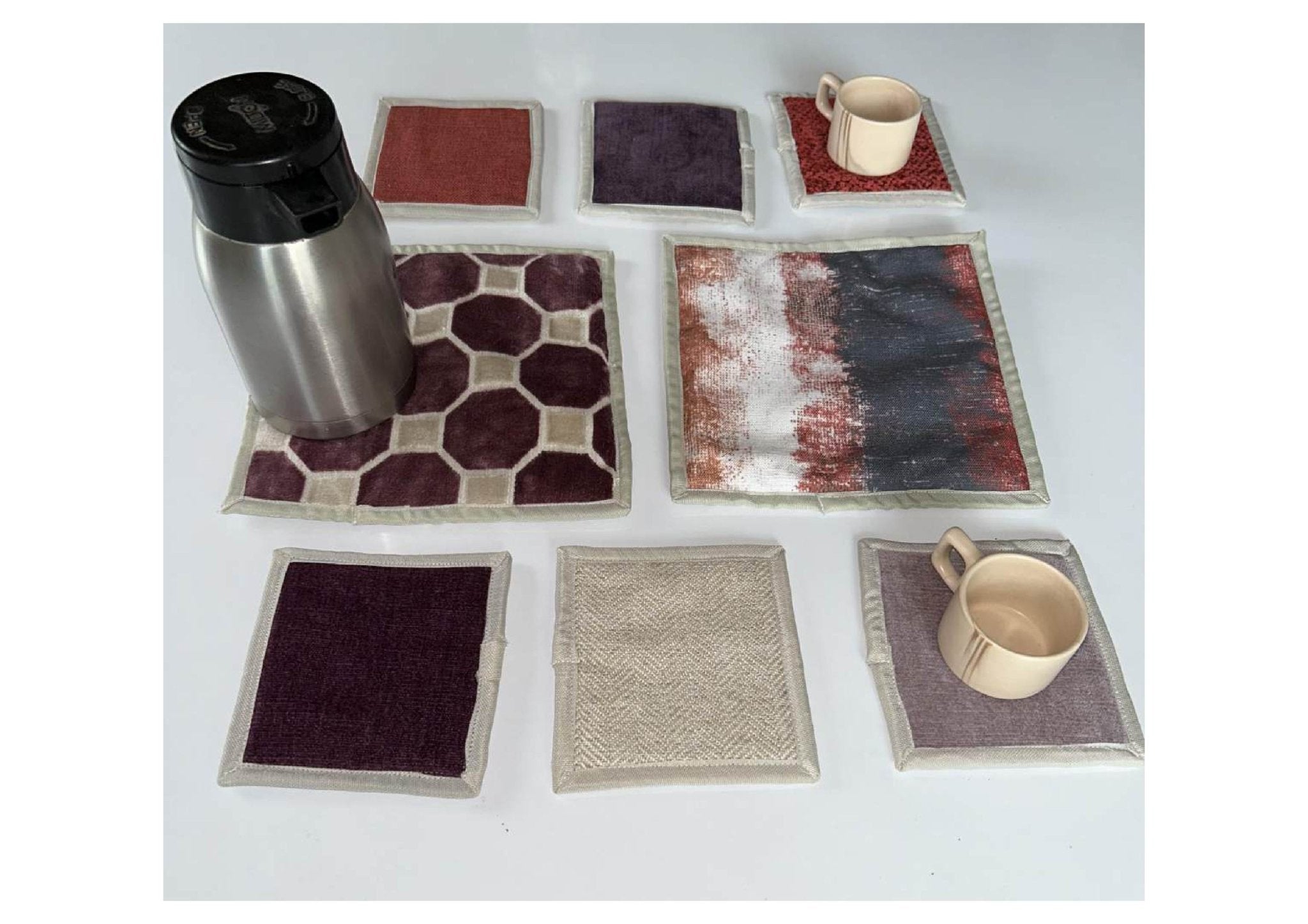 Upcycled Cloth Handwoven Coasters – Set of 8 | Natural Table Essential – Coasters on Brown Living™. SKU: BL-IA-D5_Design5. Img 5.