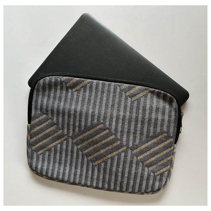 Upcycled Cloth & PU Leather Laptop Sleeve – 13 Inch |Handcrafted Cover – Laptop Sleeve on Brown Living™. SKU: BLIAGR. Img 3.