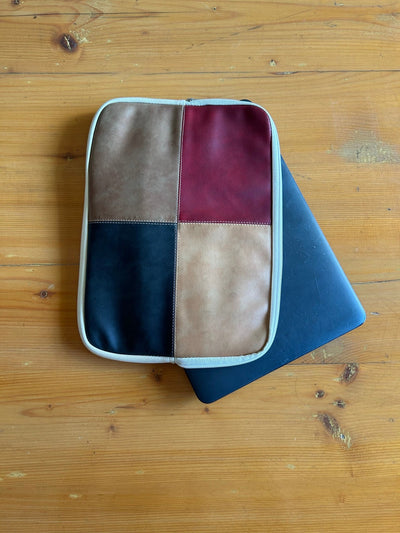 Upcycled Cloth & PU Leather Laptop Sleeve – 13 Inch |Handcrafted Cover – Laptop Sleeve on Brown Living™. SKU: BLIAGR_Patchwork. Img 4.