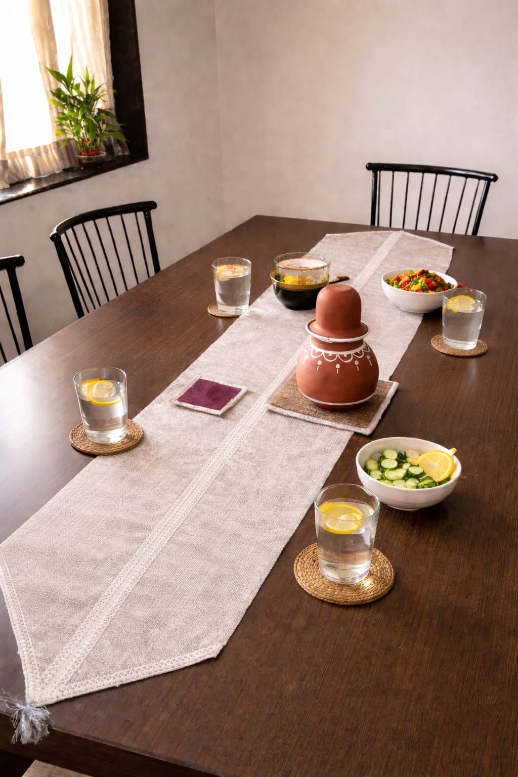 Upcycled Cloth Table Runners Eco Friendly Dining Decor – Table Linens on Brown Living™. SKU: BL-IRAART-02D1. Img 1.