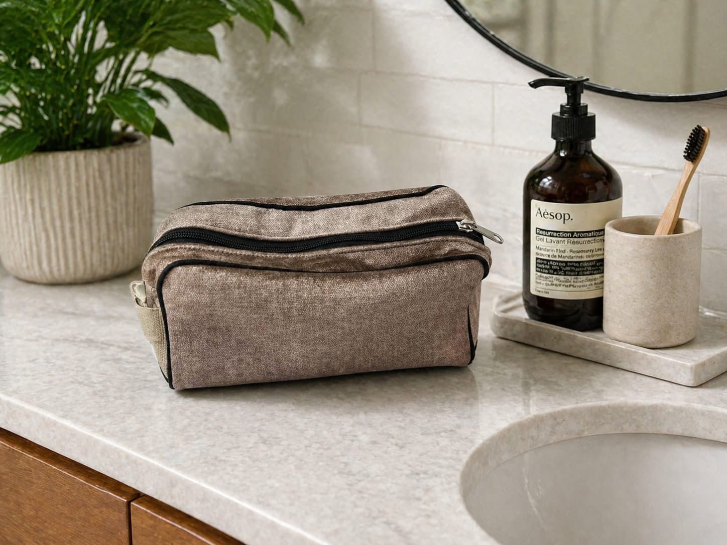 Upcycled Cloth Travel Pouch Eco Friendly Multipurpose Organizer – Travel Accessories on Brown Living™. SKU: BL-IRTCP_Beige_. Img 2.