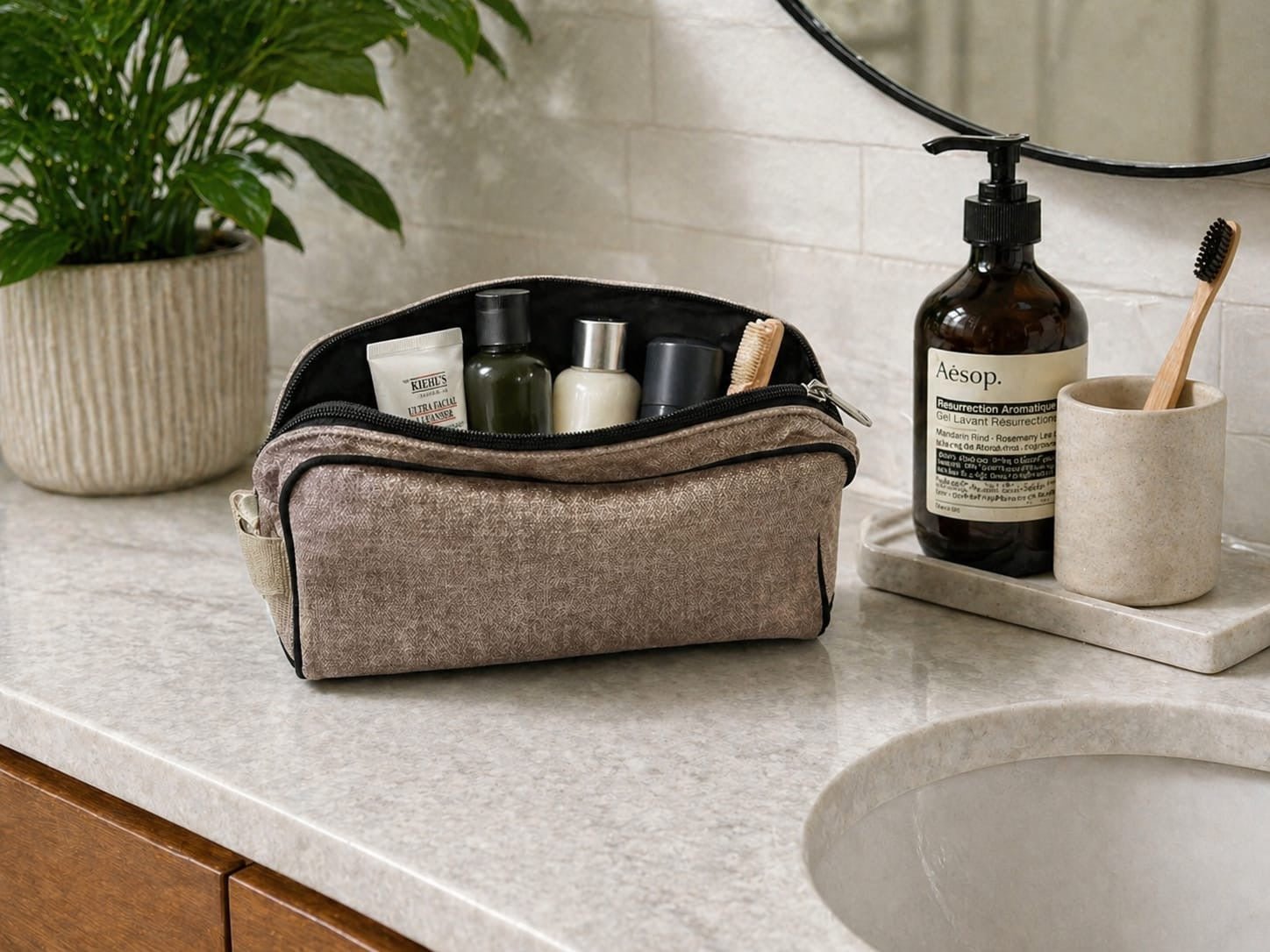 Upcycled Cloth Travel Pouch Eco Friendly Multipurpose Organizer – Travel Accessories on Brown Living™. SKU: BL-IRTCP_Beige_. Img 3.