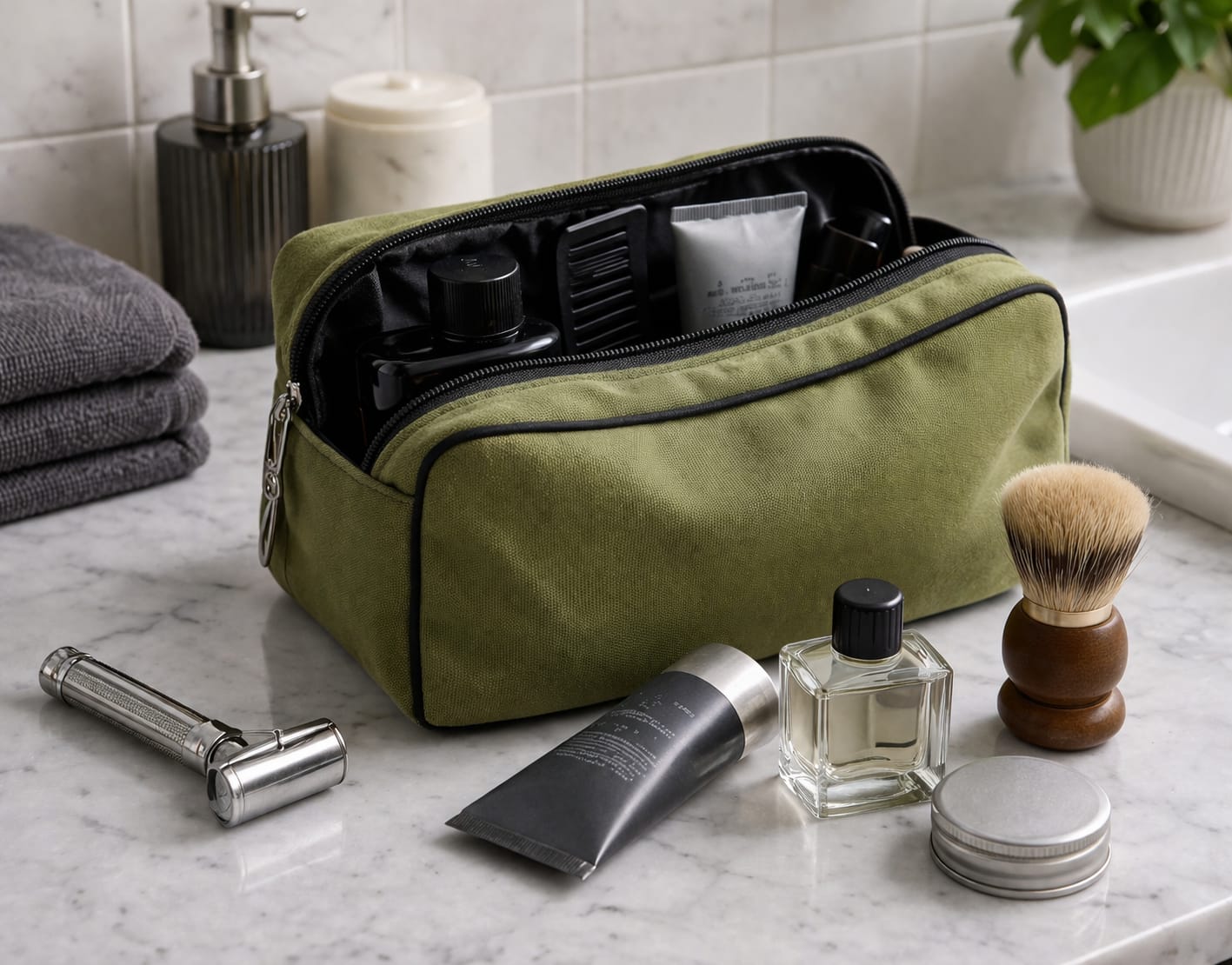 Upcycled Cloth Travel Pouch Eco Friendly Multipurpose Organizer – Travel Accessories on Brown Living™. SKU: BL-IRTCP_Beige__OliveGreen_1777299807160_5qdjv. Img 4.