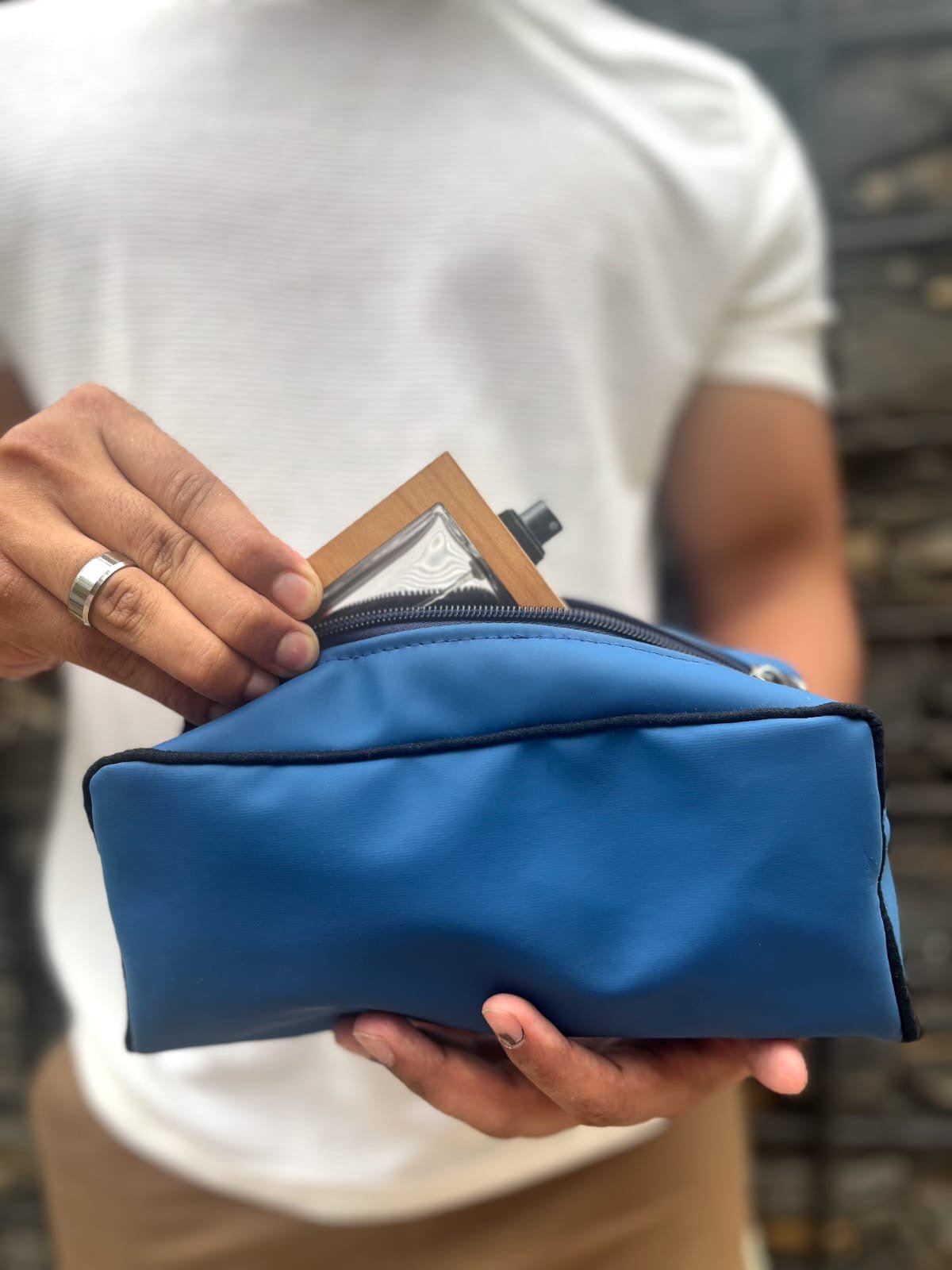 Upcycled Cloth Travel Pouch Eco Friendly Multipurpose Organizer – Travel Accessories on Brown Living™. SKU: BL-IRTCP. Img 1.