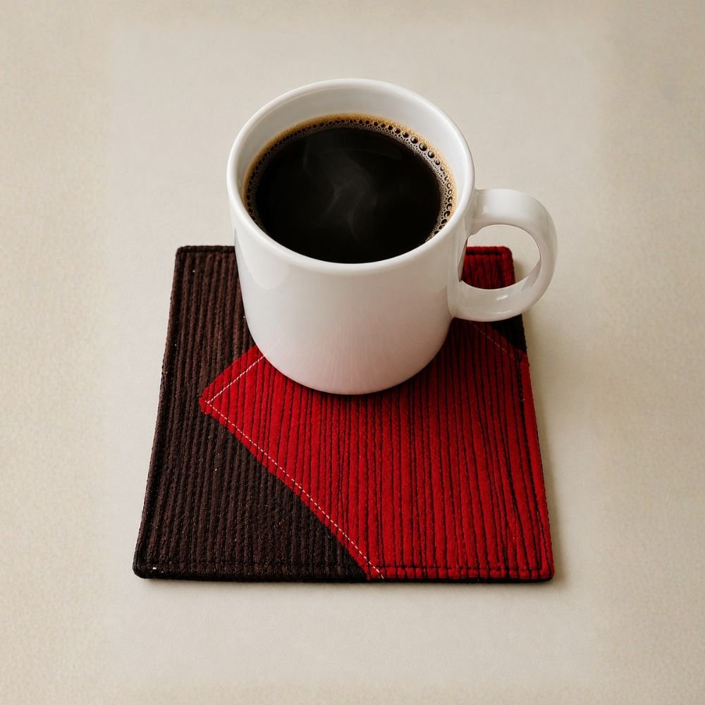 Upcycled Coasters Set of 6 | Sustainable Recycled Table Coasters – Coasters on Brown Living™. SKU: Coastred. Img 1.