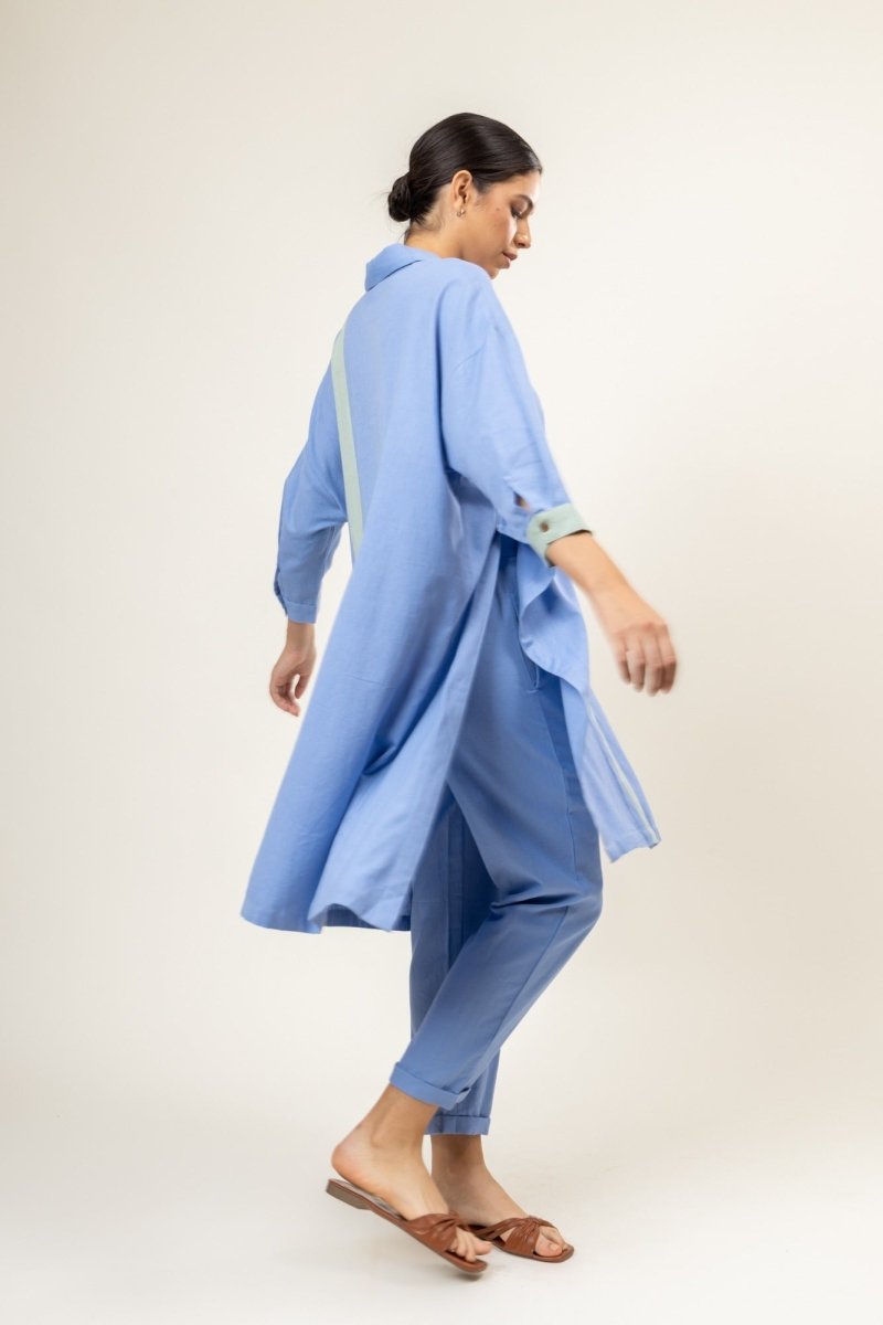 Upcycled Cotton Dusty Blue Blake | Verified Sustainable Womens Tunic on Brown Living™