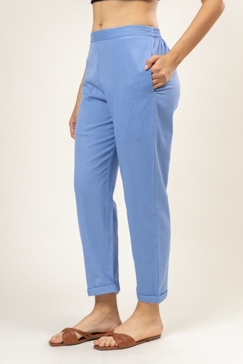 Upcycled Cotton Jade Blue Pants | Verified Sustainable by Brown Living™