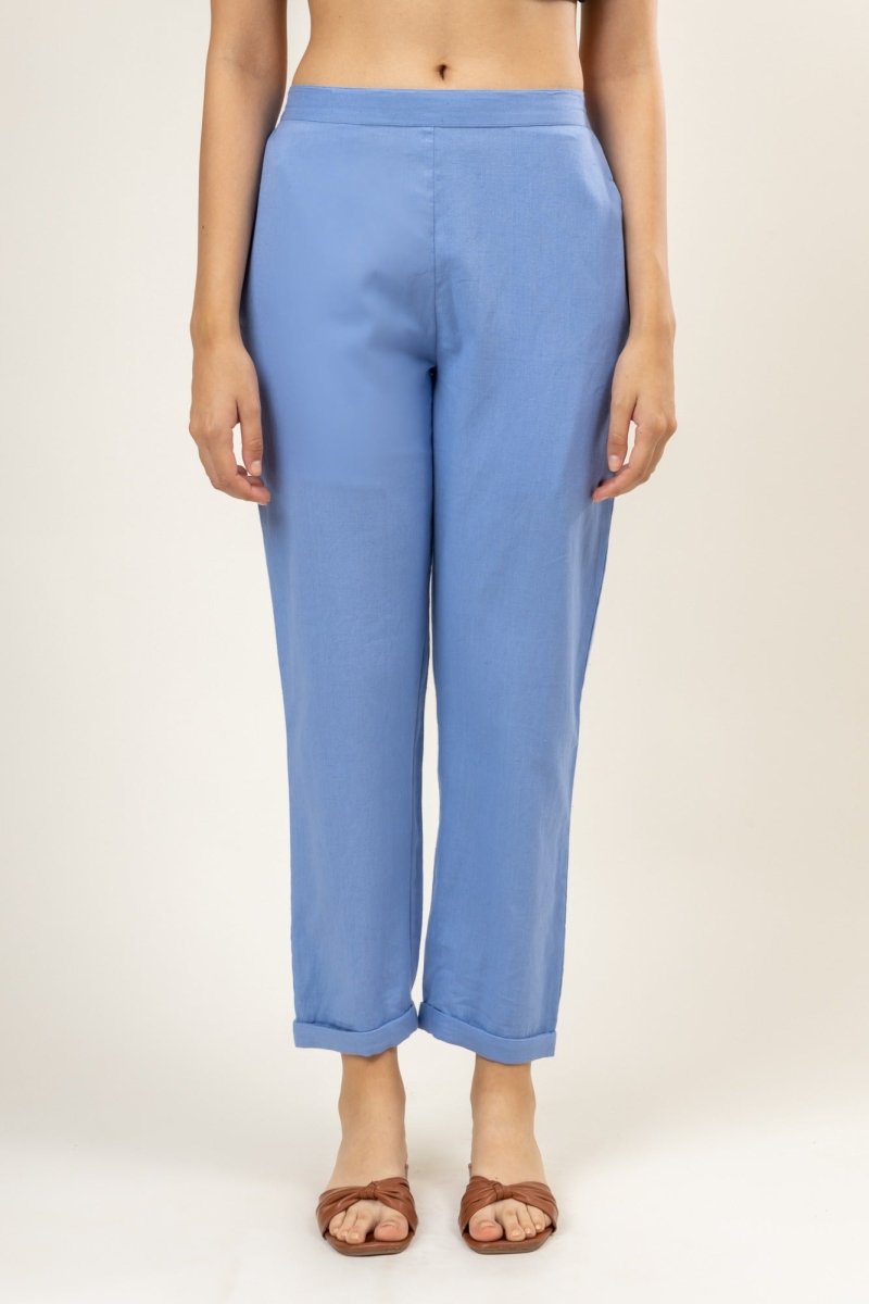 Upcycled Cotton Jade Blue Pants | Verified Sustainable by Brown Living™