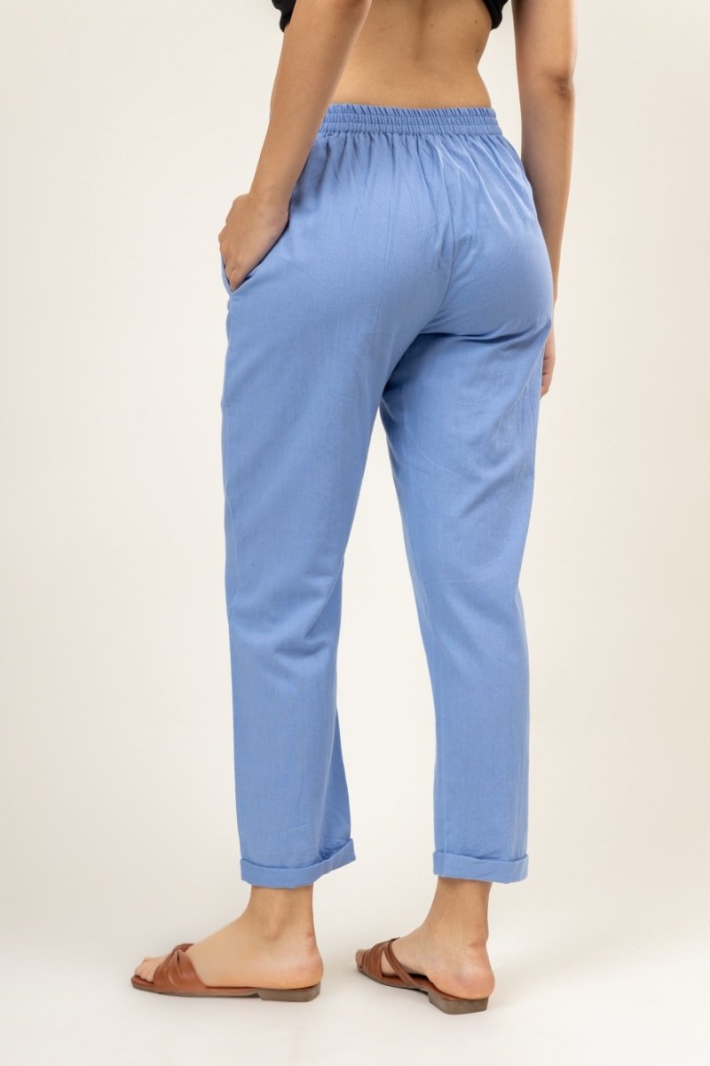 Upcycled Cotton Jade Blue Pants | Verified Sustainable by Brown Living™