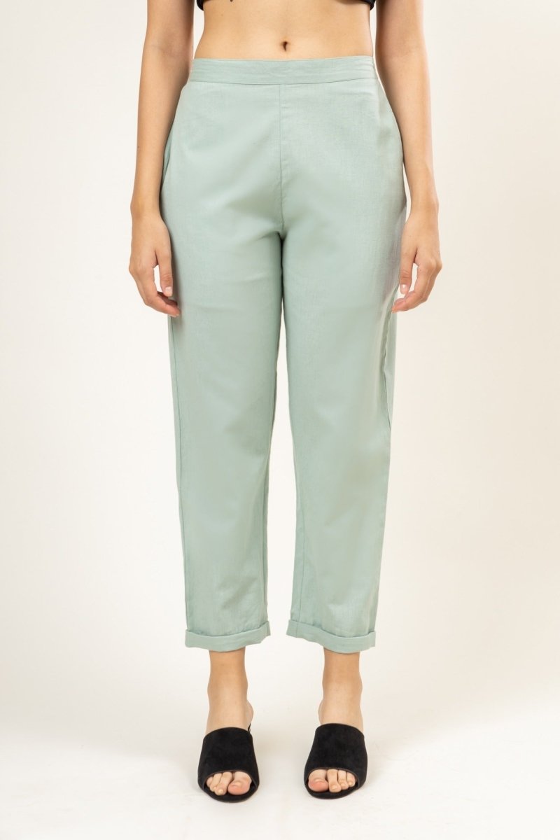 Upcycled Cotton Jade Green Pants | Verified Sustainable Womens Pants on Brown Living™