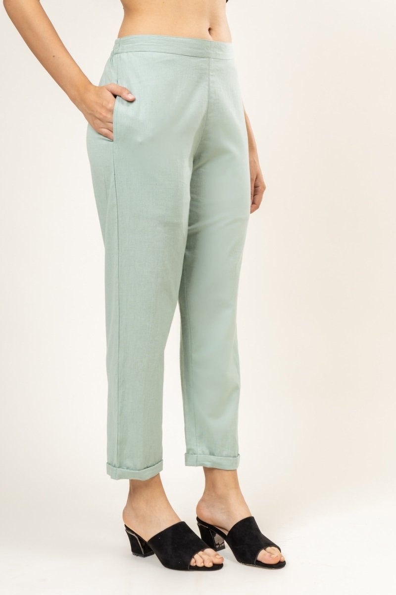 Upcycled Cotton Jade Green Pants | Verified Sustainable Womens Pants on Brown Living™