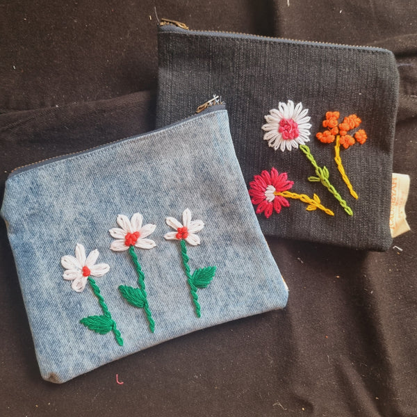 Upcycled Denim Pocket and Tote Combo | Hand Embroidered | Verified Sustainable Travel Organiser on Brown Living™