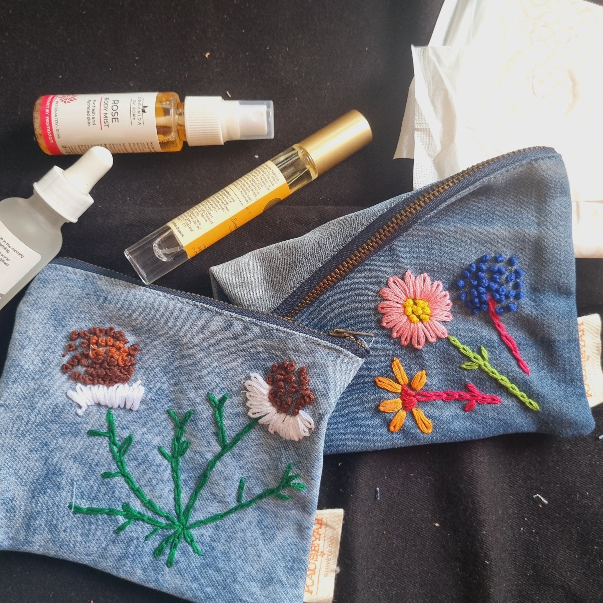 Upcycled Denim Pocket and Tote Combo | Hand Embroidered | Verified Sustainable by Brown Living™