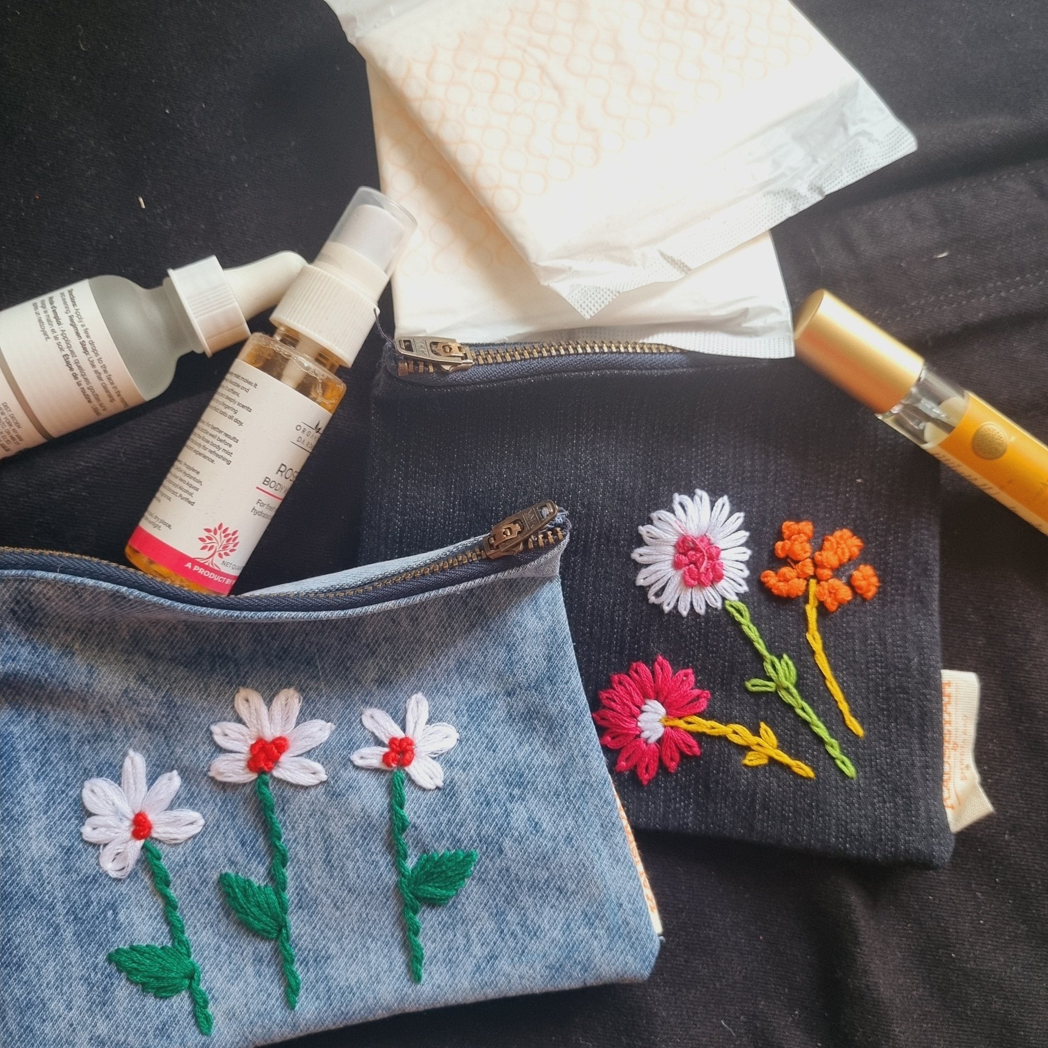 Upcycled Denim Pocket and Tote Combo | Hand Embroidered | Verified Sustainable by Brown Living™