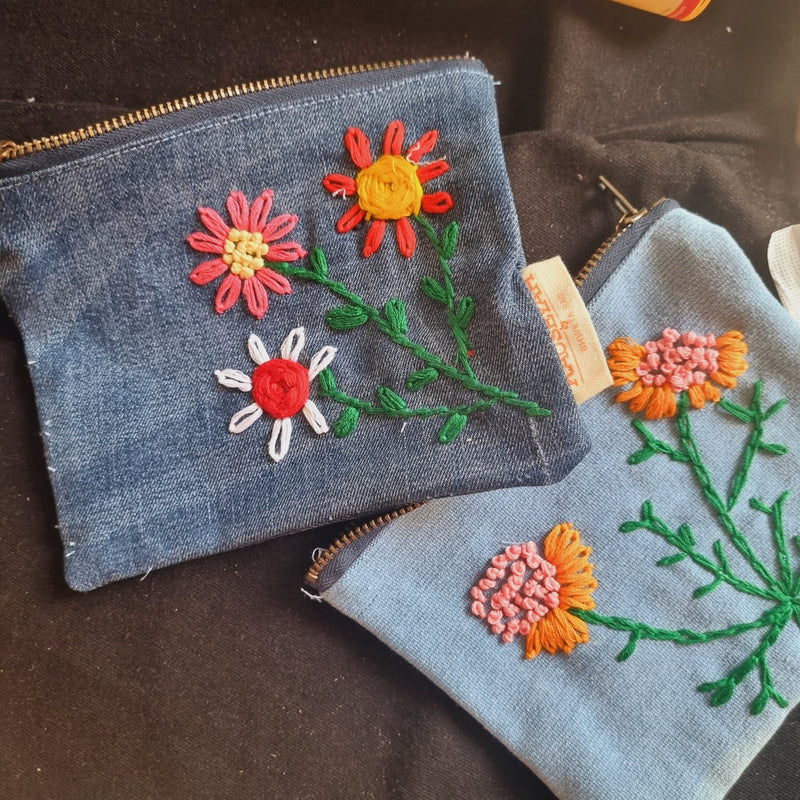 Upcycled Denim Pocket and Tote Combo | Hand Embroidered | Verified Sustainable Travel Organiser on Brown Living™