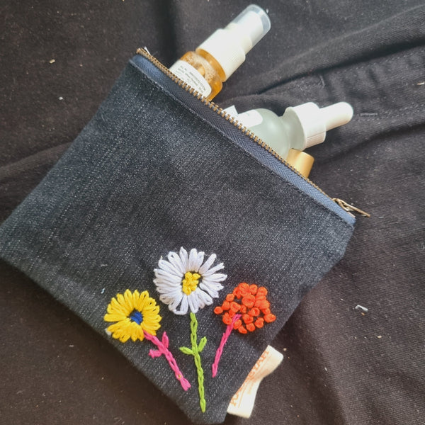 Upcycled Denim Pocket | Hand Embroidered | Verified Sustainable Gift Bags on Brown Living™