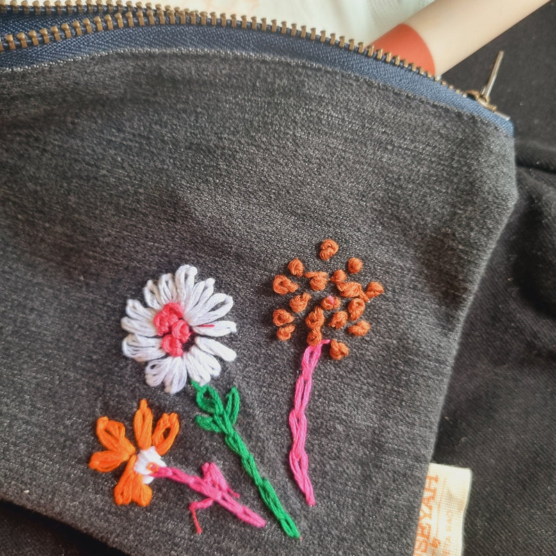 Upcycled Denim Pocket | Hand Embroidered | Verified Sustainable Travel Organiser on Brown Living™