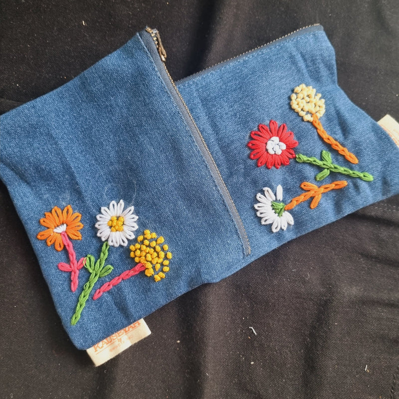 Upcycled Denim Tote Pouch with Hand Embroidery Combo | Verified Sustainable by Brown Living™