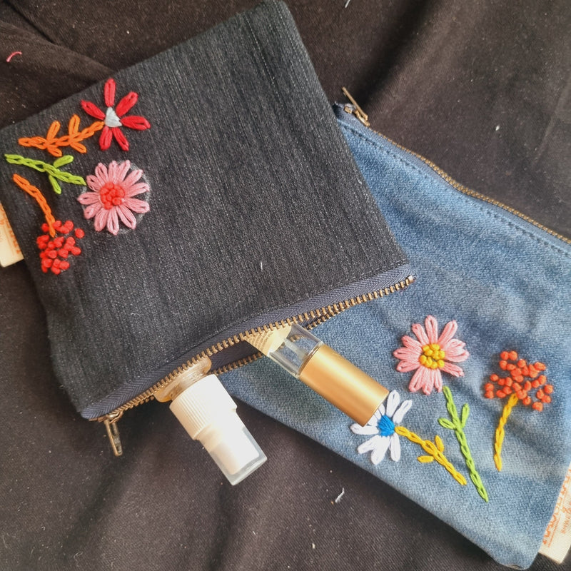 Upcycled Denim Tote Pouch with Hand Embroidery Combo | Verified Sustainable by Brown Living™