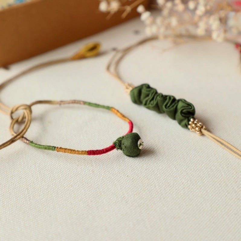 Upcycled Fabric Artisanal Green Rakhi & Lumba Set | Verified Sustainable by Brown Living™