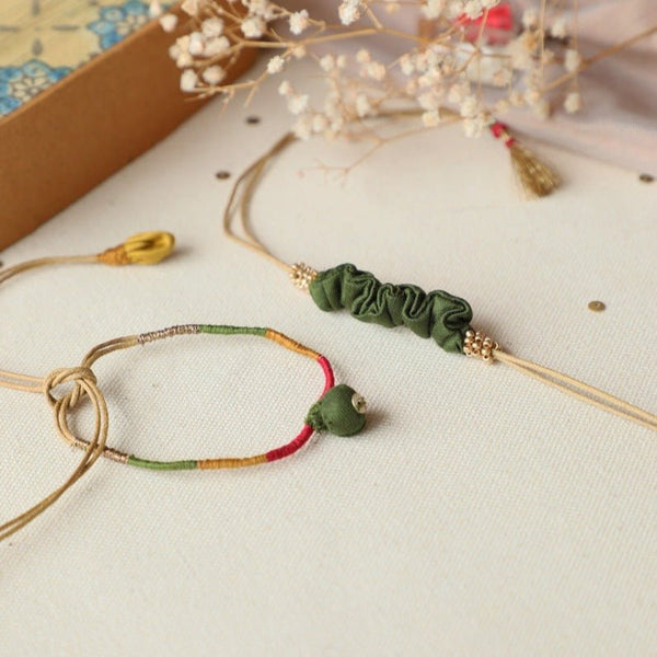 Upcycled Fabric Artisanal Green Rakhi & Lumba Set | Verified Sustainable by Brown Living™