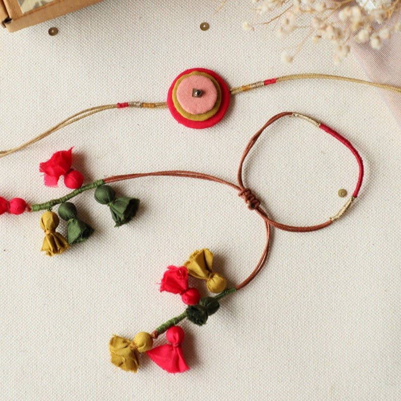 Upcycled Fabric Artisanal Rakhi and Lumba Rakhi Set | Verified Sustainable by Brown Living™