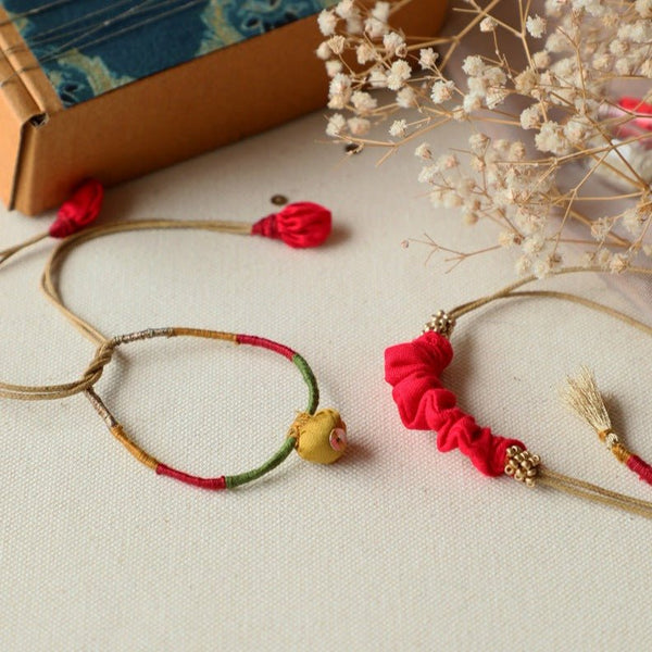 Upcycled Fabric Artisanal Rakhi & Lumba Set with Kumkum & Rice | Verified Sustainable by Brown Living™