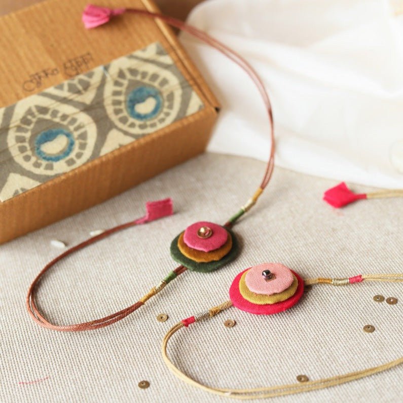 Upcycled Fabric Artisanal Rakhi - Set of 2 | Ring Design | Verified Sustainable by Brown Living™