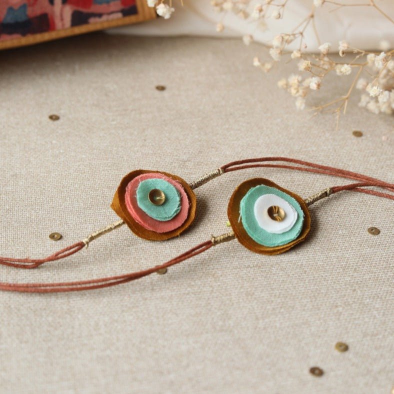 Upcycled Fabric Artisanal Rakhi - Set of 2 | Stacked Circle Design | Verified Sustainable by Brown Living™