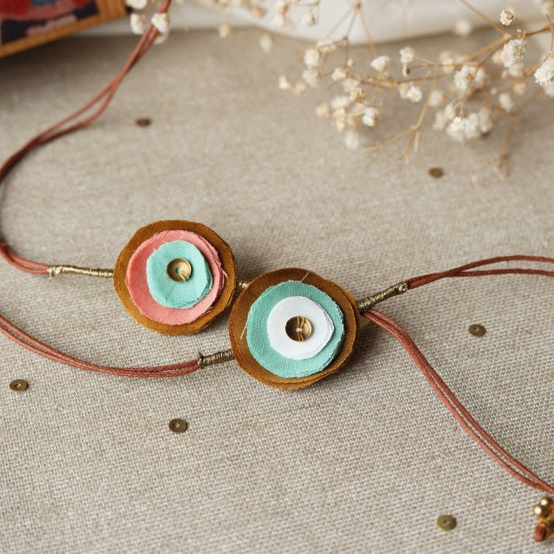 Upcycled Fabric Artisanal Rakhi - Set of 2 | Stacked Circle Design | Verified Sustainable by Brown Living™