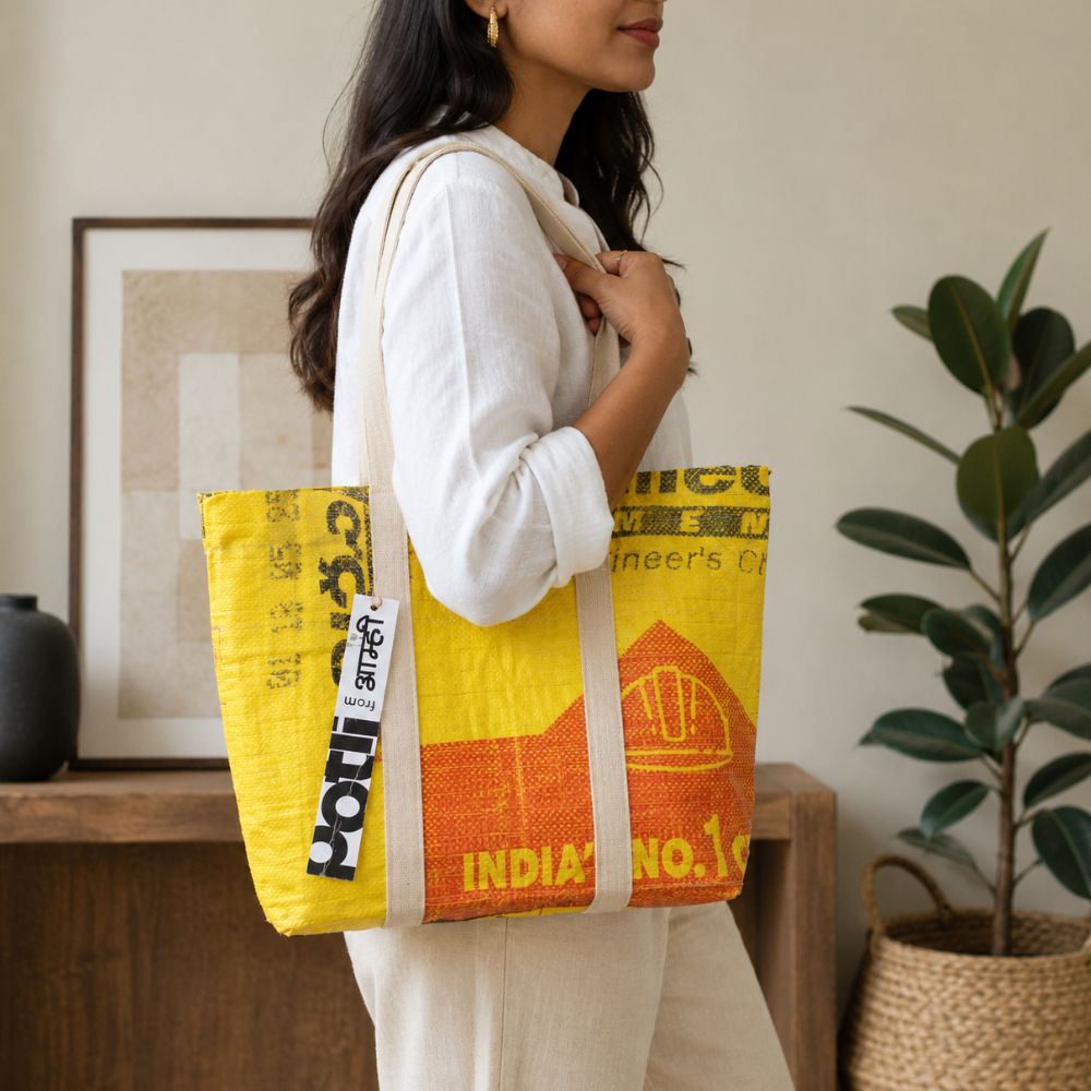 Upcycled Flat Tote Bag Eco Friendly Reusable Carry Bag – Bags on Brown Living™. SKU: 123456. Img 5.