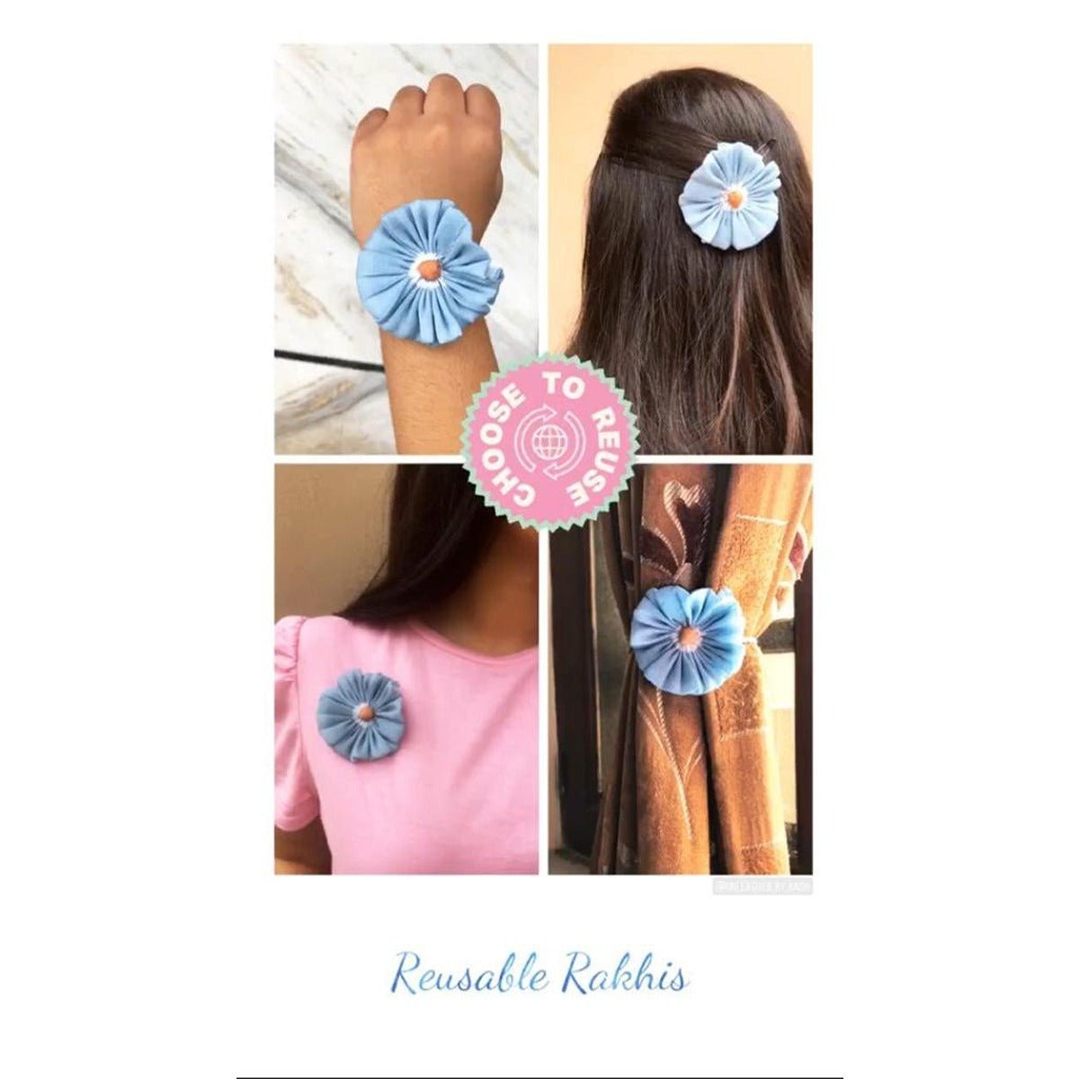 Upcycled Handmade Flower Power Rakhi Combo (Pack of 4) – Rakhi by USE ME WORKS available on Brown Living™. . SKU: UMW - Combo - Rakhi - 06. Img 4.