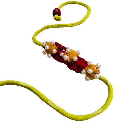 Upcycled Handmade Pearl Gold Rakhi – Rakhi by USE ME WORKS available on Brown Living™. . SKU: UMW - Rakhi - 11. Img 3.