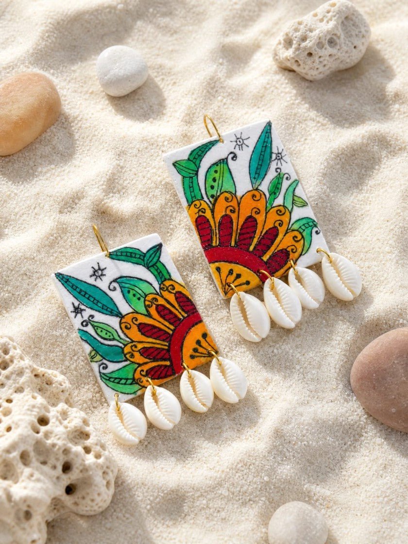 Upcycled Handmade Textile Earrings | Coastal Statement Earrings – Womens Earrings on Brown Living™. SKU: KE19. Img 1.