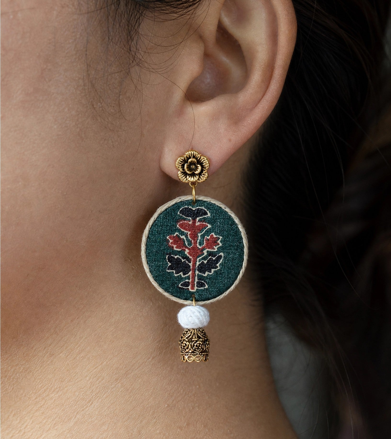 Upcycled Handmade Textile Earrings | Juhu Statement Earrings – Womens Earrings on Brown Living™. SKU: KE13. Img 3.