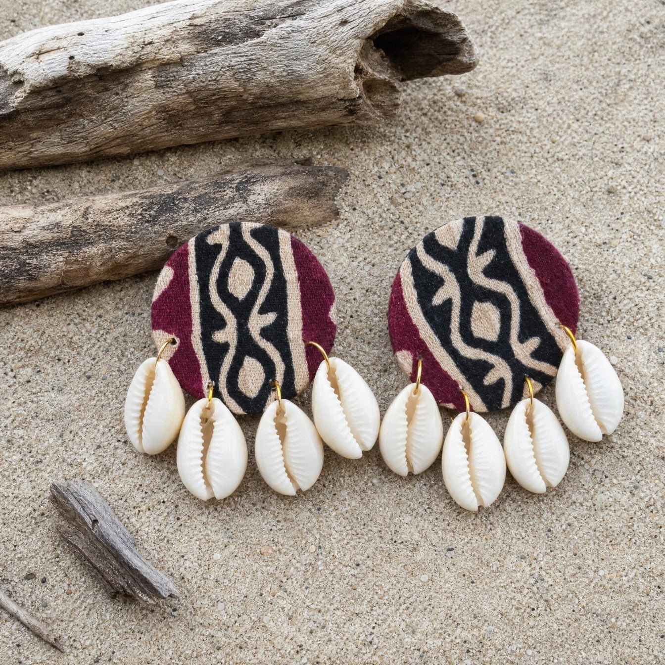 Upcycled Handmade Textile Earrings | Kuhu Statement Earrings – Womens Earrings on Brown Living™. SKU: KE12. Img 1.