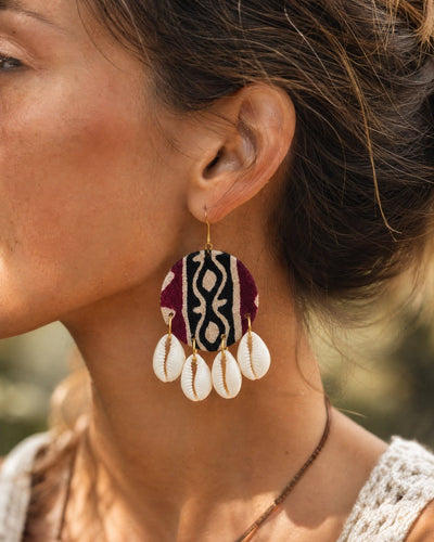 Upcycled Handmade Textile Earrings | Kuhu Statement Earrings – Womens Earrings on Brown Living™. SKU: KE12. Img 2.