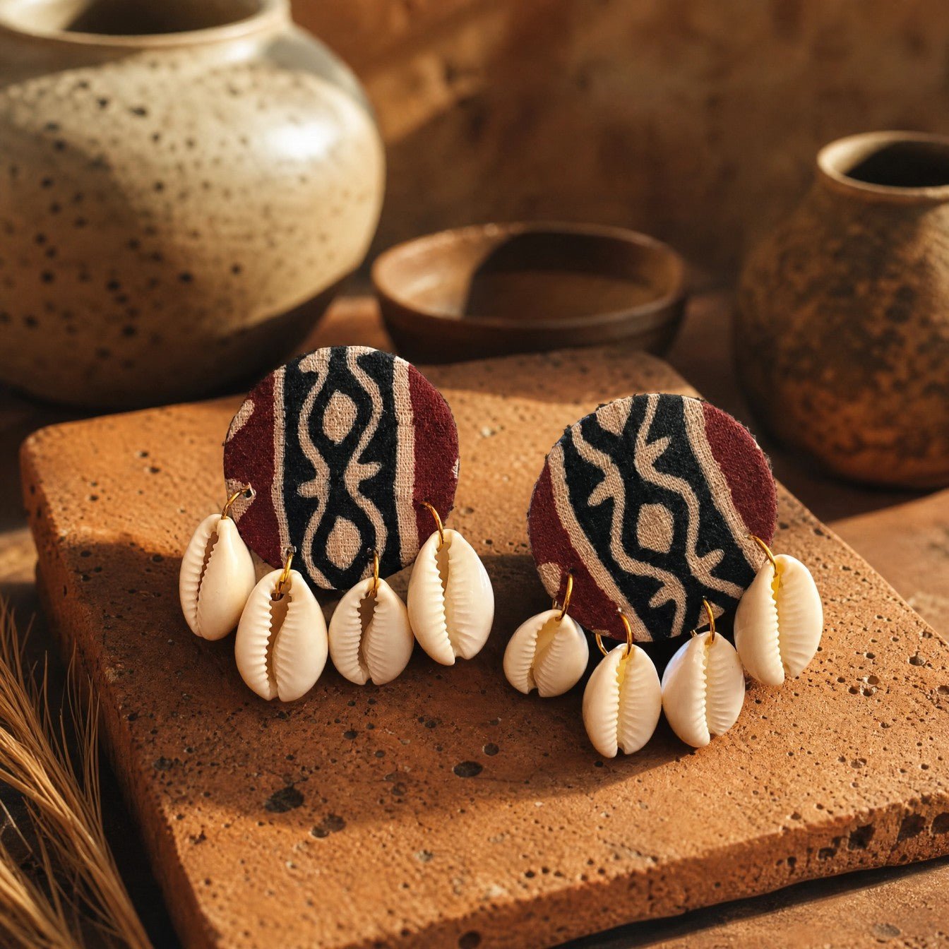 Upcycled Handmade Textile Earrings | Kuhu Statement Earrings – Womens Earrings on Brown Living™. SKU: KE12. Img 3.