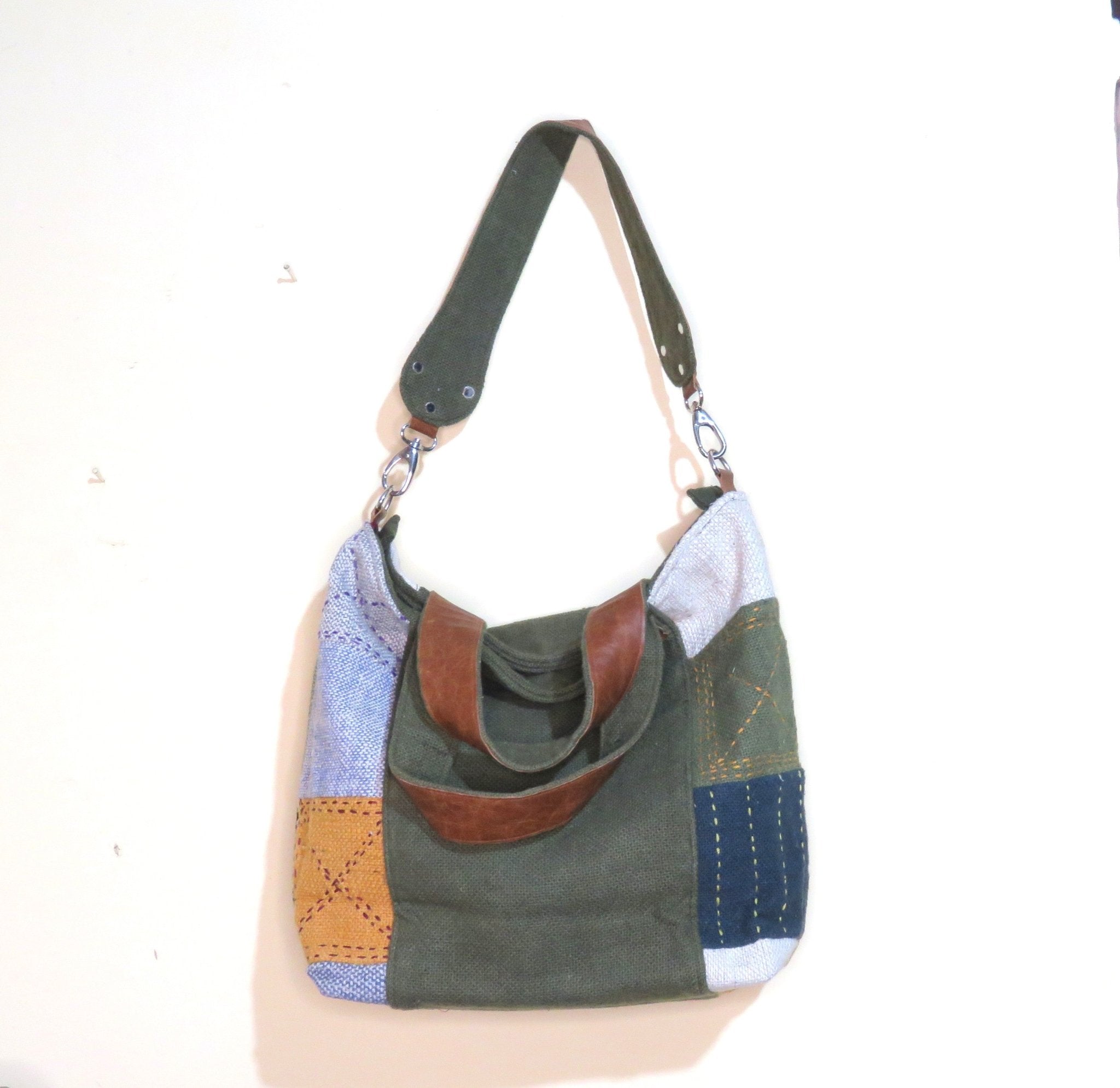 Upcycled Hobo Bag for Women | Sustainable Handmade Handbag – Womens Handbag on Brown Living™. SKU: KRBL01. Img 5.