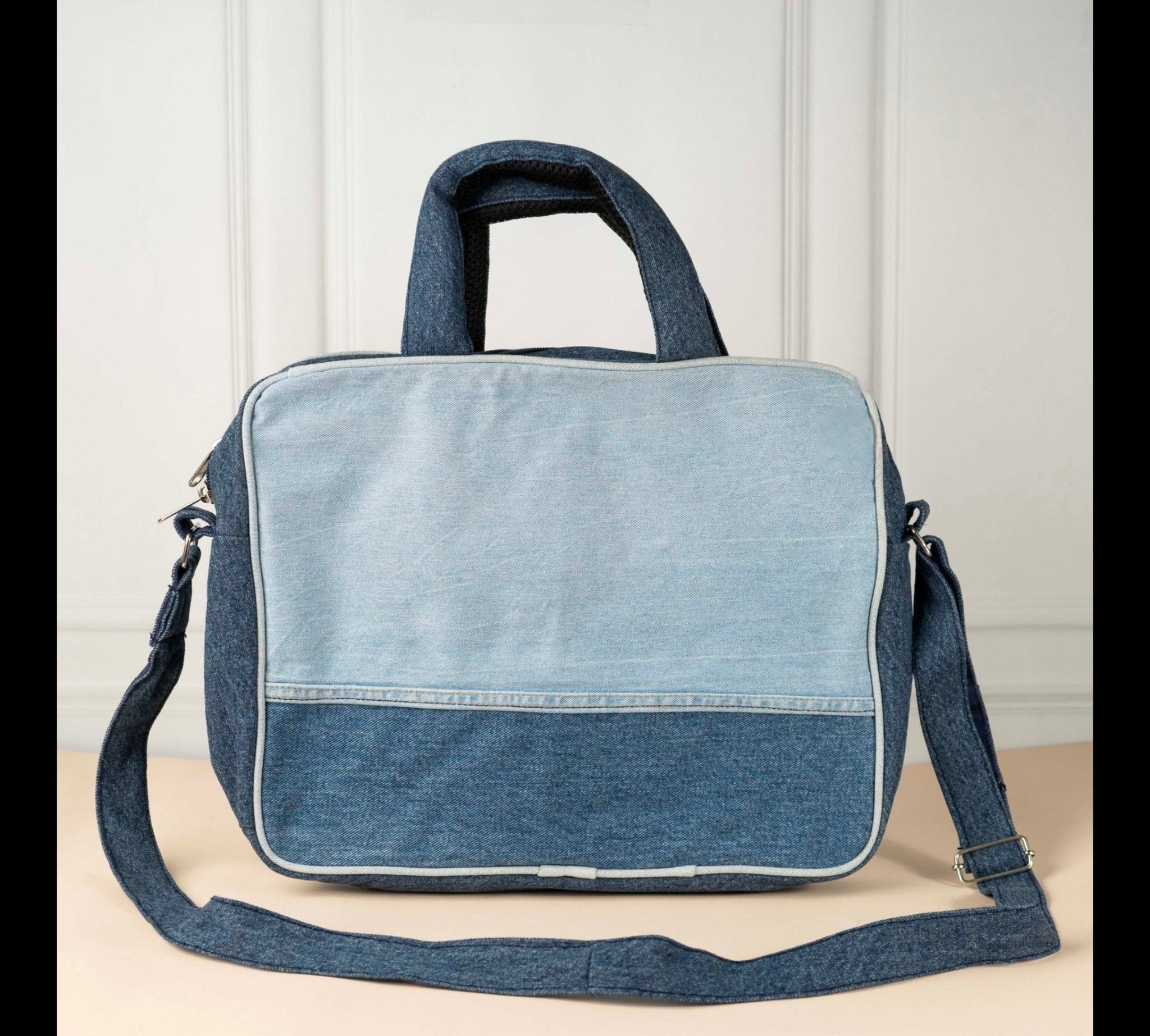 Upcycled Laptop Bag – Blue | Sustainable & Everyday Work Bag – Bags on Brown Living™. SKU: ANTRLB. Img 3.