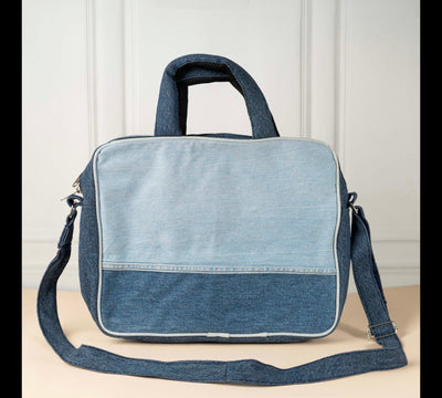 Upcycled Laptop Bag – Blue | Sustainable & Everyday Work Bag – Bags on Brown Living™. SKU: ANTRLB. Img 3.