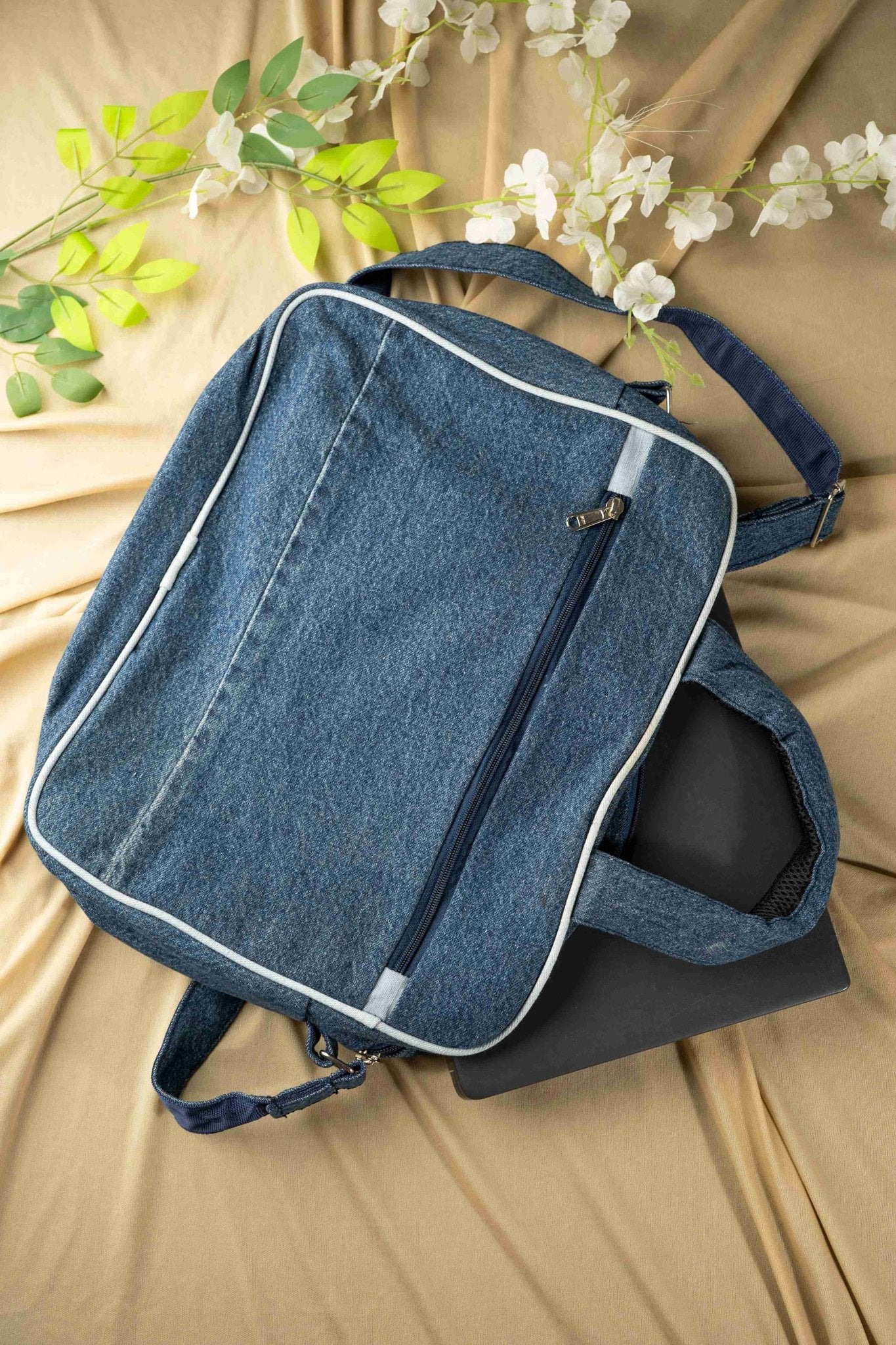 Upcycled Laptop Bag – Blue | Sustainable & Everyday Work Bag – Bags on Brown Living™. SKU: ANTRLB. Img 1.