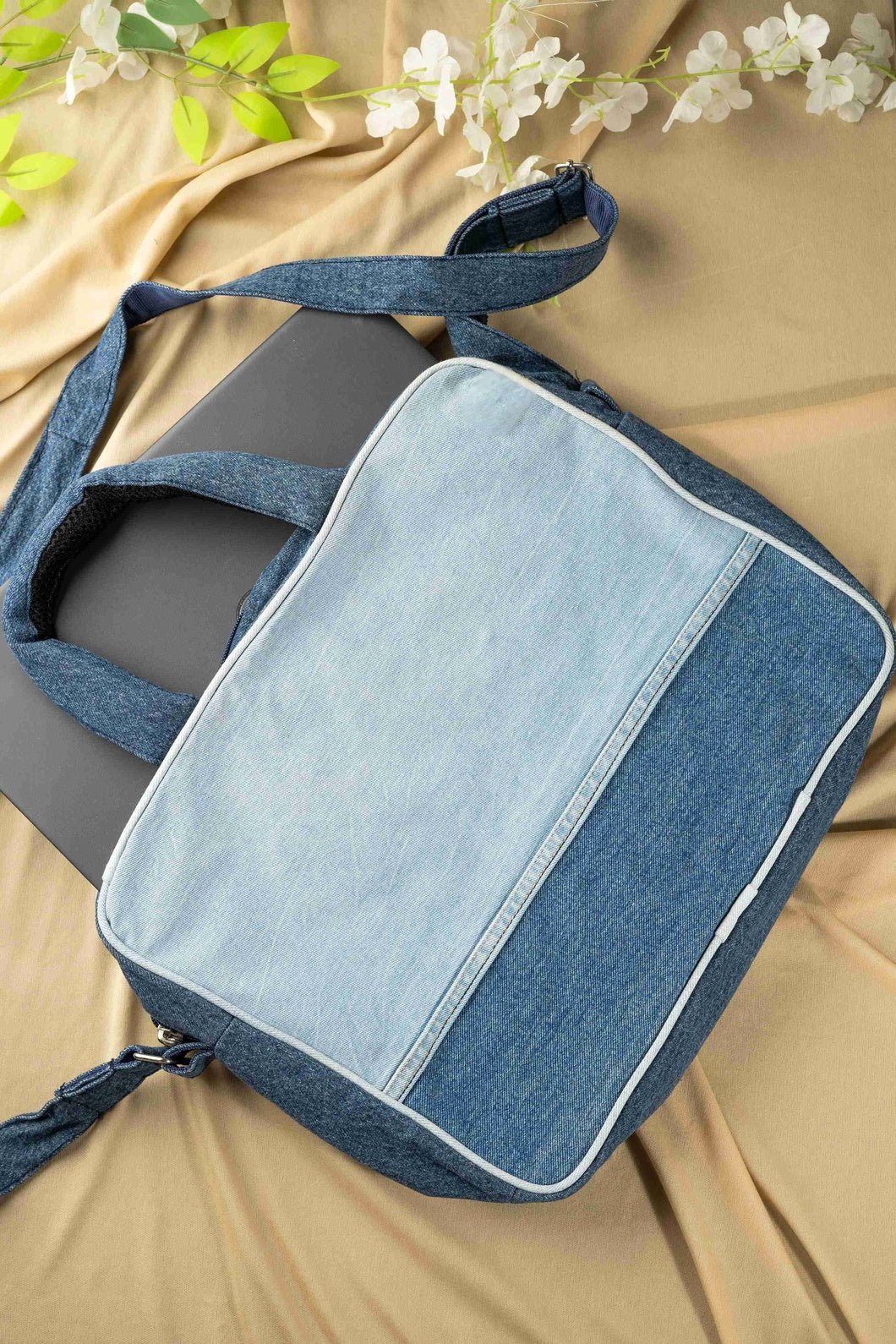 Upcycled Laptop Bag – Blue | Sustainable & Everyday Work Bag – Bags on Brown Living™. SKU: ANTRLB. Img 2.