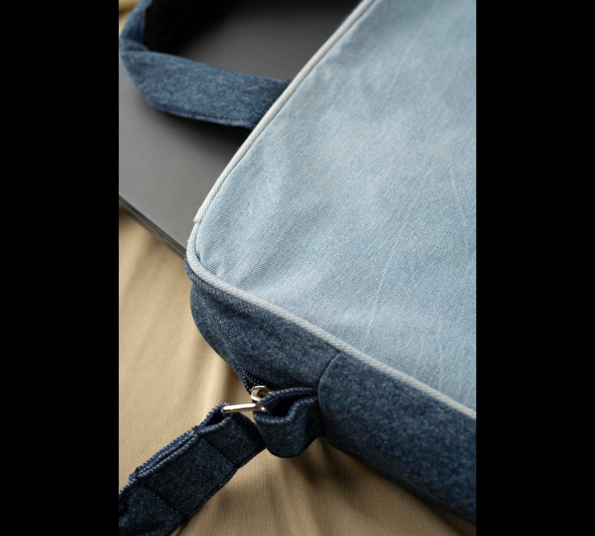 Upcycled Laptop Bag – Blue | Sustainable & Everyday Work Bag – Bags on Brown Living™. SKU: ANTRLB. Img 4.
