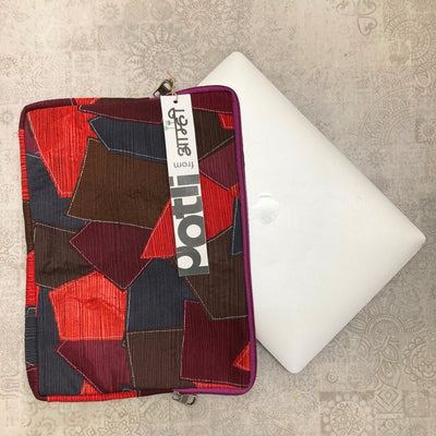 Upcycled Patchwork Laptop Bag Handcrafted Fabric Laptop Carry Bag – Laptop Sleeve on Brown Living™. SKU: ASWMLAPBLUE. Img 9.