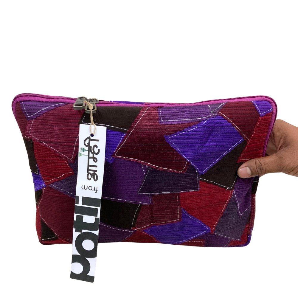 Upcycled Patchwork Laptop Bag Handcrafted Fabric Laptop Carry Bag – Laptop Sleeve on Brown Living™. SKU: ASWMLAPBUR. Img 2.