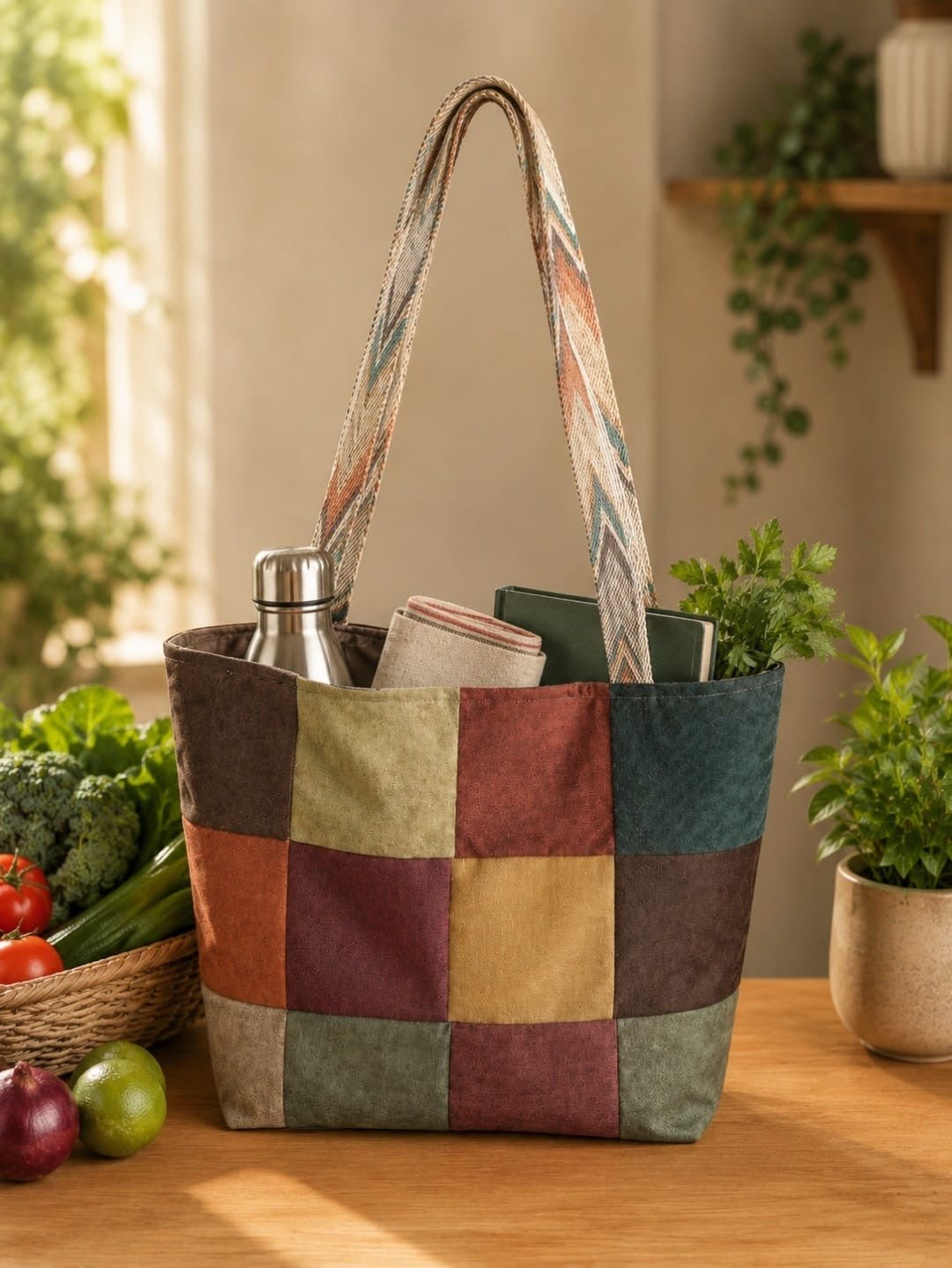 Upcycled Patchwork Shopping Bags Reusable Cloth Tote – Handbags on Brown Living™. SKU: IUCSB-01. Img 5.